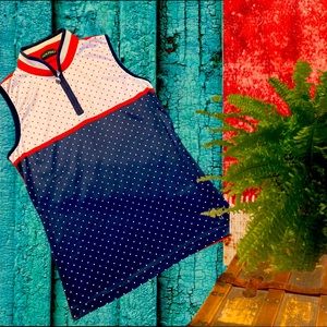 Golfino Sleeveless Unisex Nautical Polkadot Golf Troyer; Blue, White, & Red